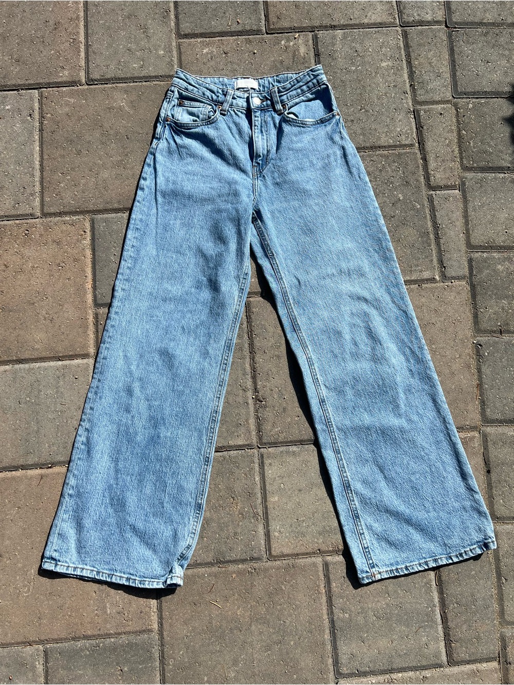 H&M High Waist Wide Leg Denim Jeans Light Blue Ankle Flare Size 2